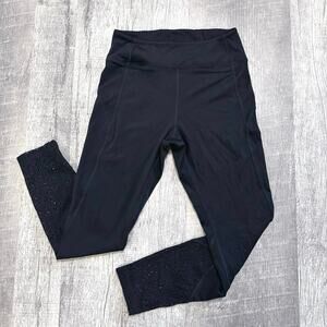 Victorias Secret PINK SPORT Black Yoga Legging Womens M Lace Ankle Mid Rise